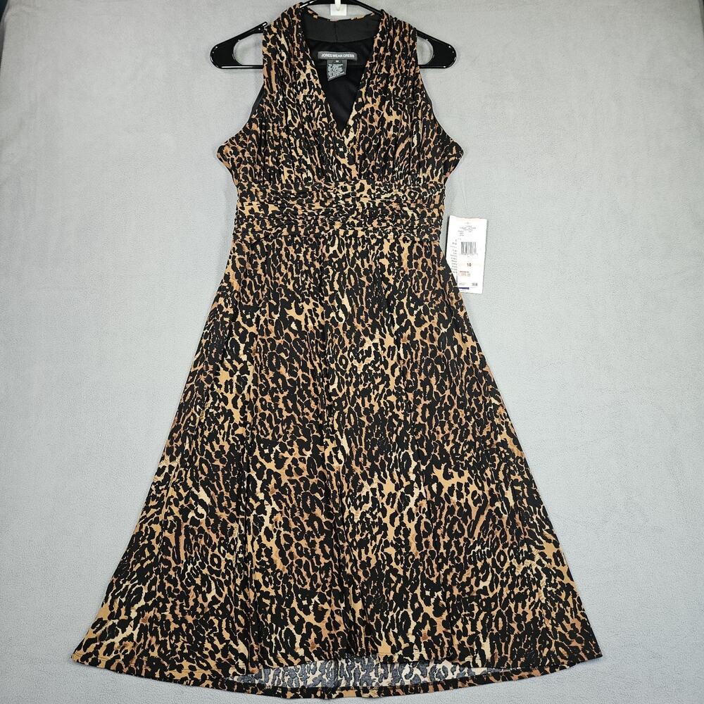 Y2K Jones Wear Dress Size 10 Halter Animal Print Empire Waist Goth Glam Mob Prep